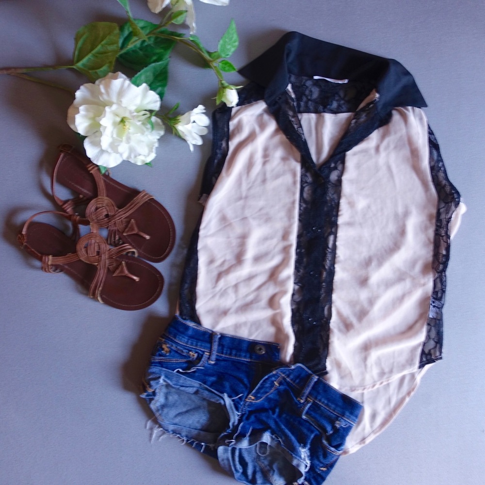 Nordstrom Sheer and Lace Collared Tank