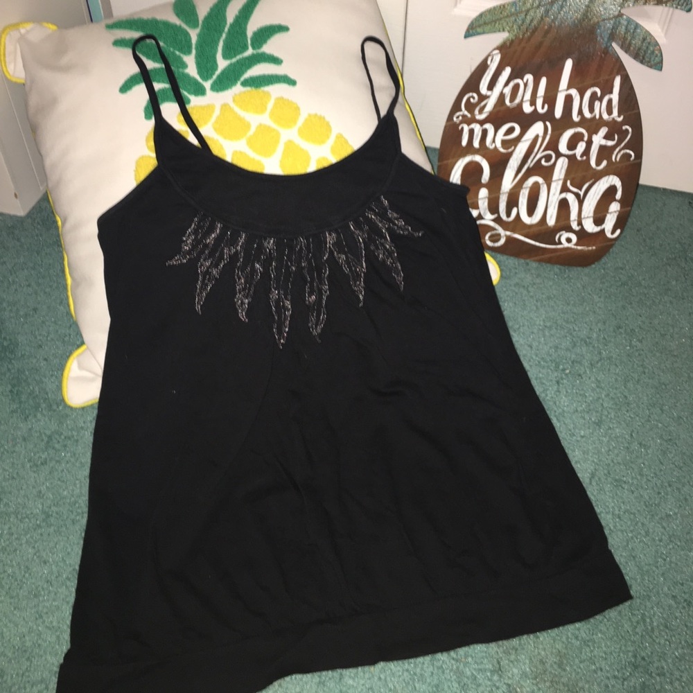 Black Feather Detail Tank Top