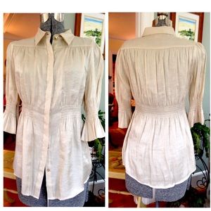 Smocked Waist Shimmering Button Up Shirt