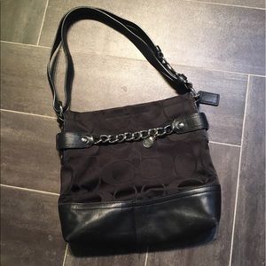 Coach adj strap handbag. 11"x12". Black w/silver