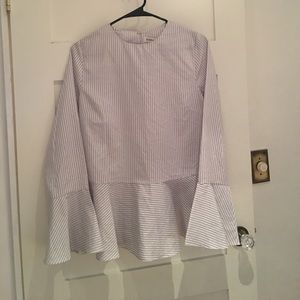 Blue striped peplum top with flared sleeves