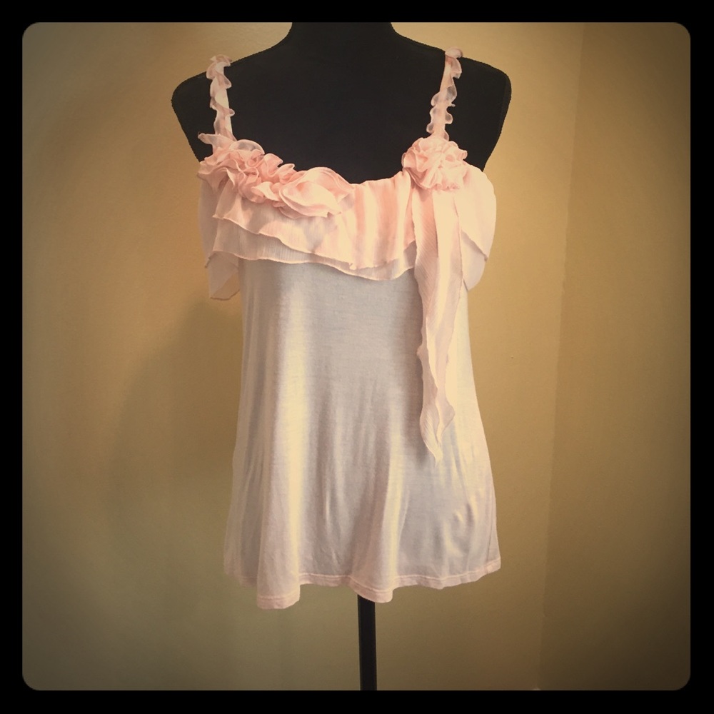 Blush Pink Spaghetti Strap Blouse with Ruffles
