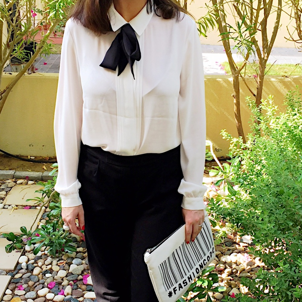 Zara Cream Shirt with Black Bow