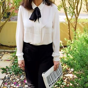 Zara Cream Shirt with Black Bow