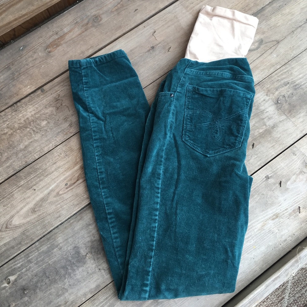 Motherhood Corduroy Emerald Green leggings