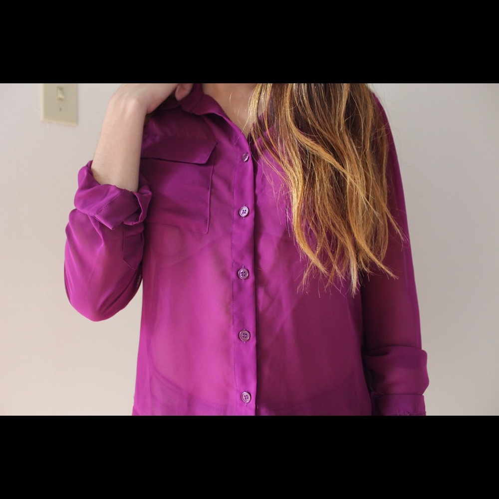 Chiffon Purple Button Up