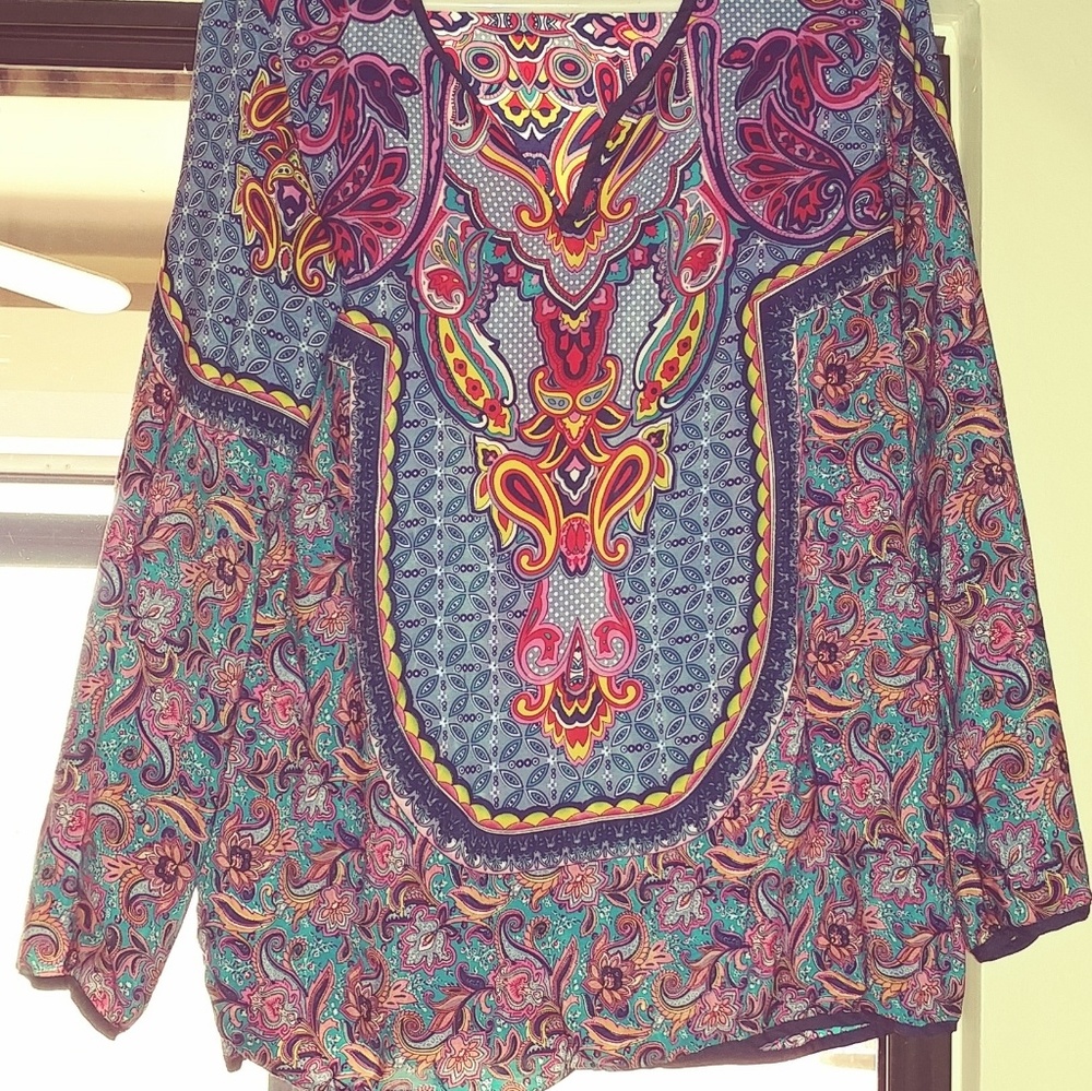 Boho, long sleeve, v-neck top, S