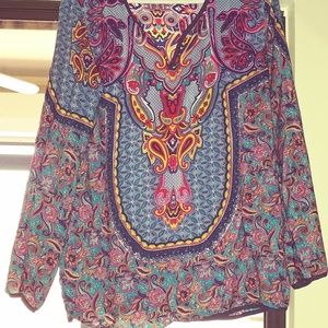Boho, long sleeve, v-neck top, S