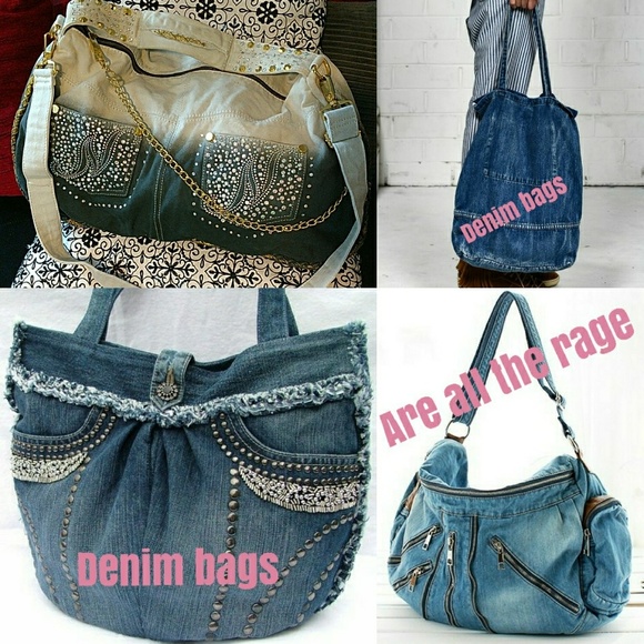 Bags Huge Ombre Denim Jeweled Crossbody Jeans Bag Poshmark