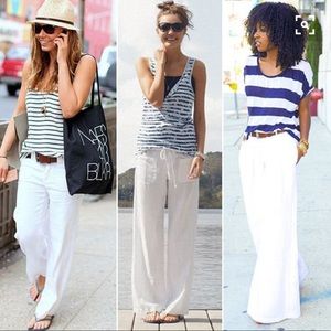 Off white drawstring linen pant