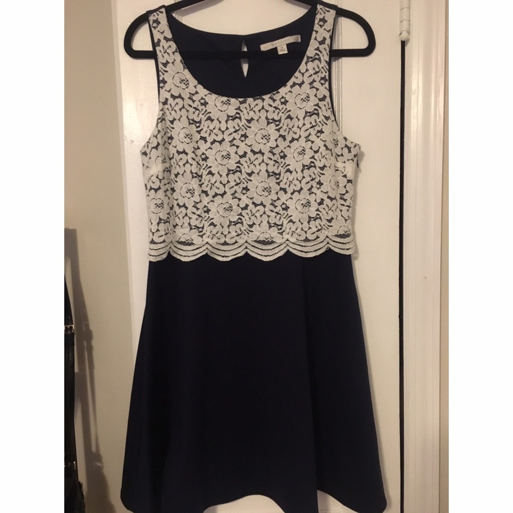 Lauren Conrad navy and lace dress