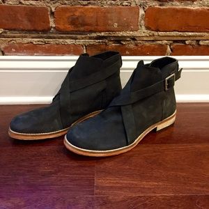 Free People Strappy Leather Black Ankle Boots