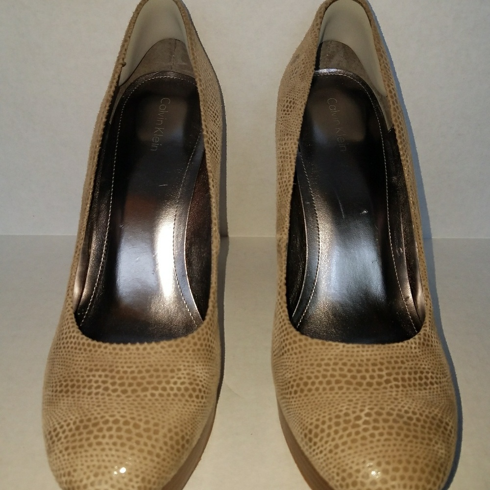 Calvin Klein Nude Faux Snake Platform Pumps