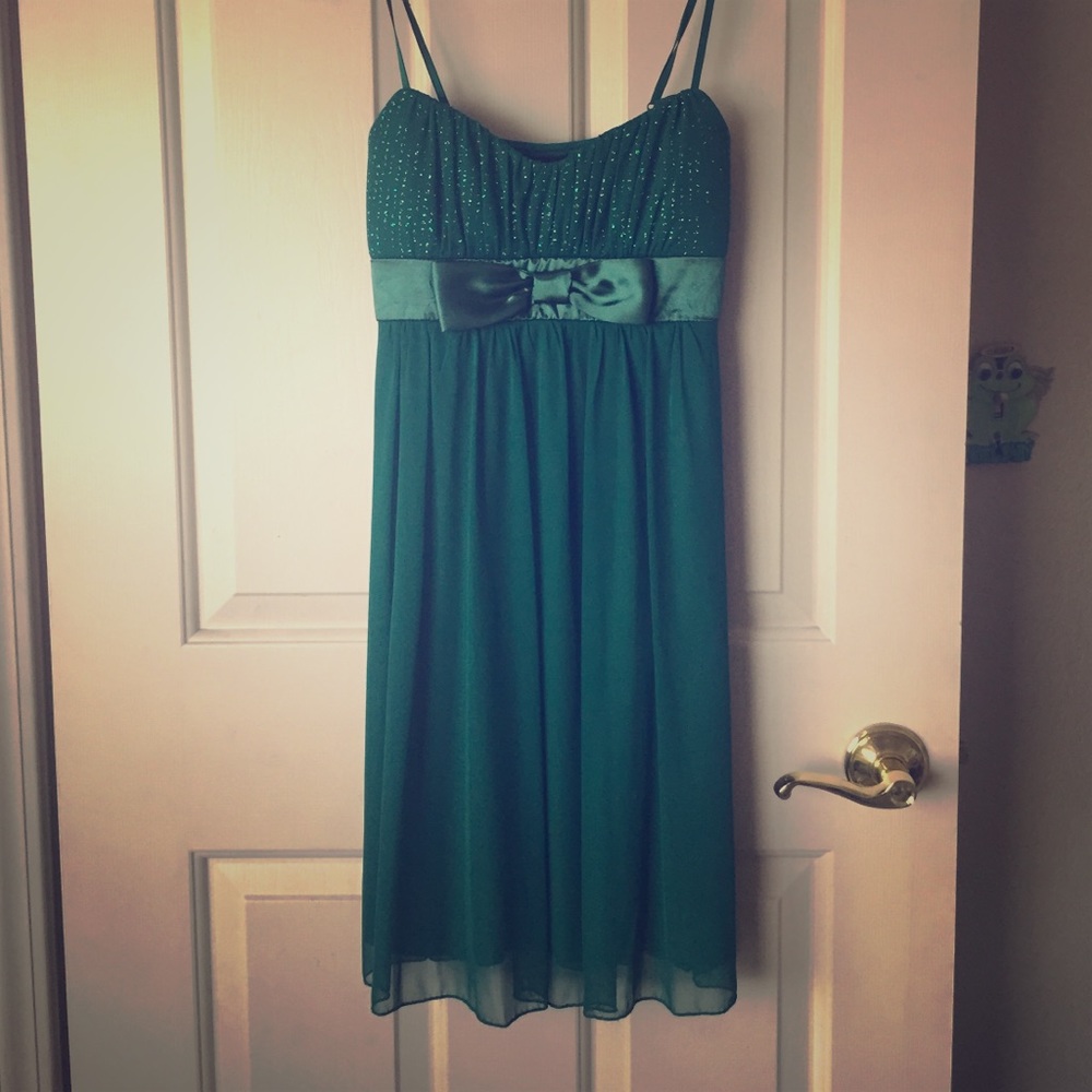 Emerald green dress.