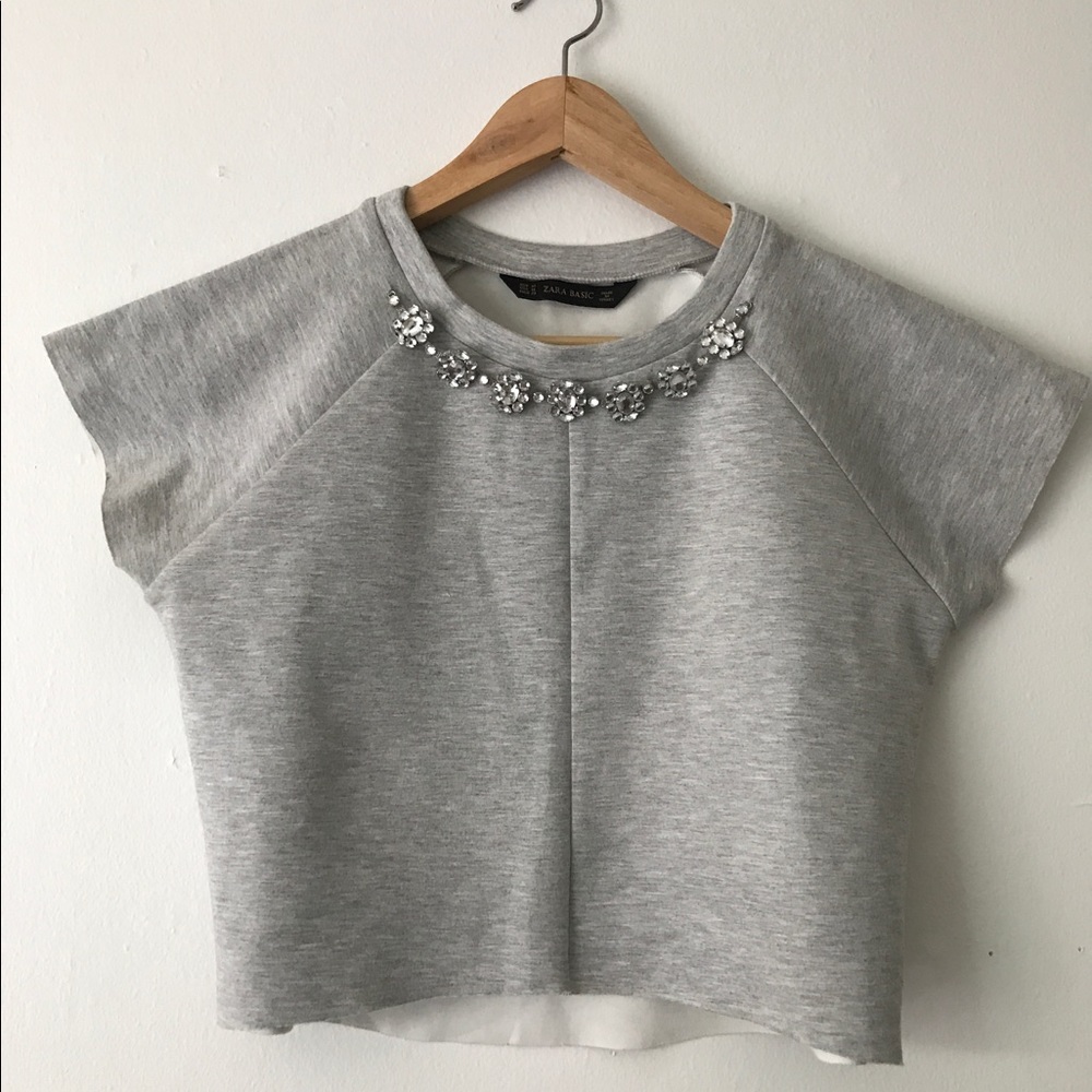 Gray Zara crop top with embellishments