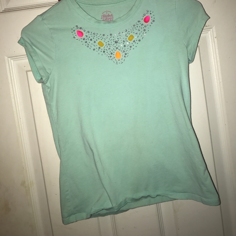 Size 10-12 tealish shirt with beads
