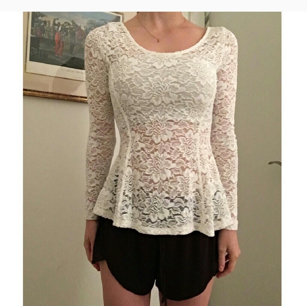 Small white lace peplum top blouse