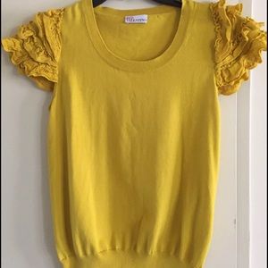 RED VALENTINO yellow ruffle sleeve knit top