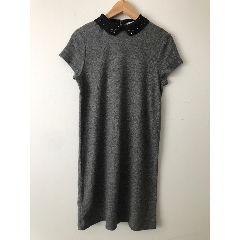 Gray dress with embellished neckline