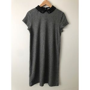 Gray dress with embellished neckline