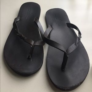 Chocolate brown leather flip flops