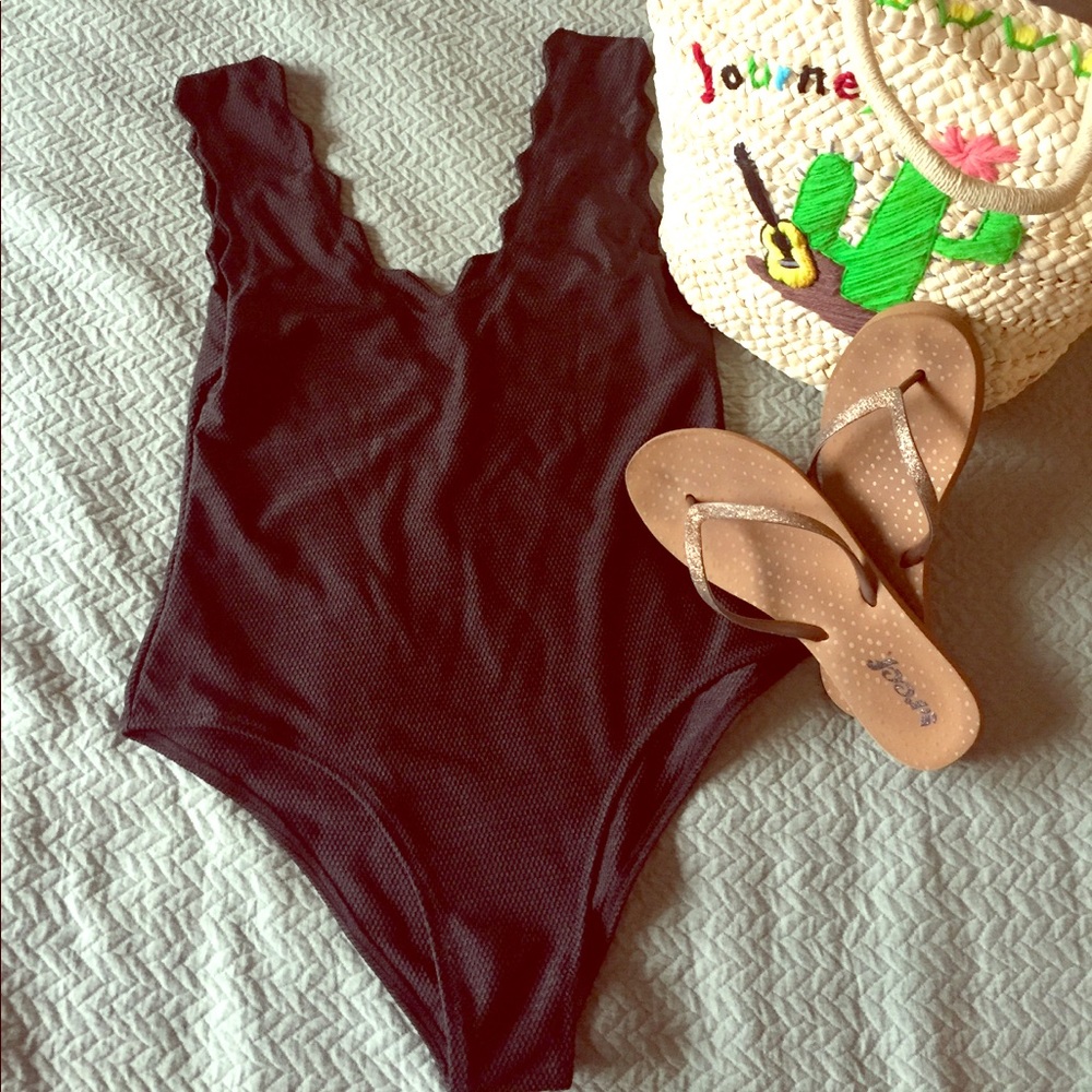 Sold on another site! Black Scalloped One Piece