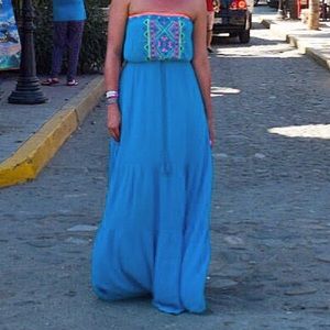 Tribal print drawstring tube top dress