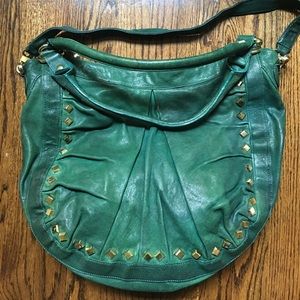 RARE Treesje Dk Green & Gold Leather MARLEY hobo