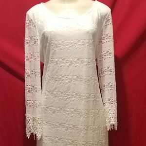 NWT Cal Style White Lace Dress, Size Large