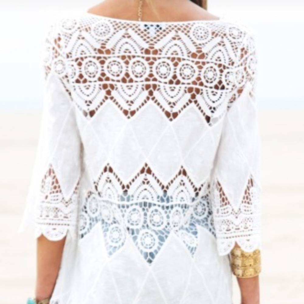 NWOT Cover-Up Tunic Dress Embroidery Cotton Boho - Picture 4 of 8