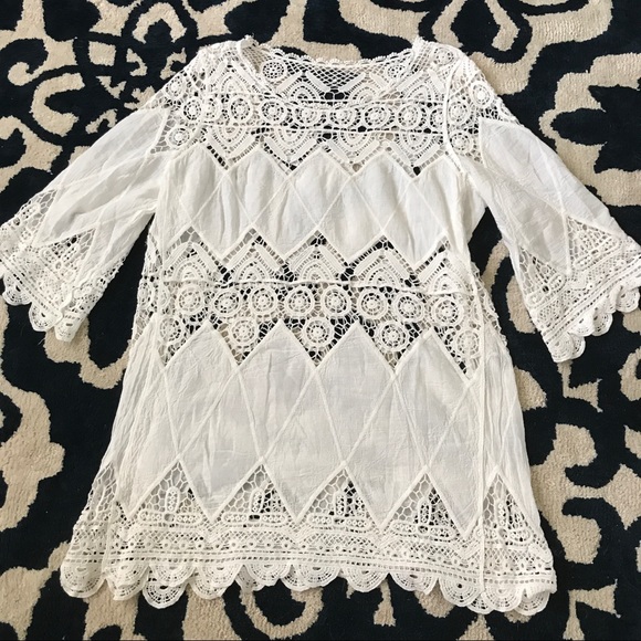 NWOT Cover-Up Tunic Dress Embroidery Cotton Boho - Picture 5 of 8