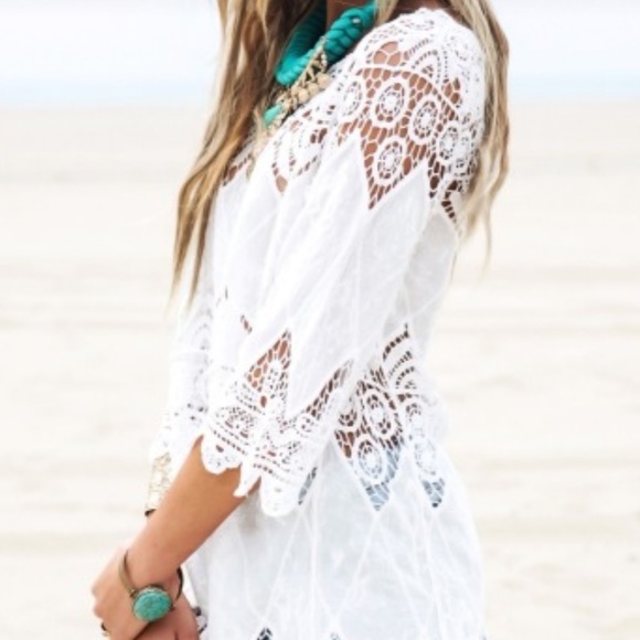 NWOT Cover-Up Tunic Dress Embroidery Cotton Boho - Picture 3 of 8