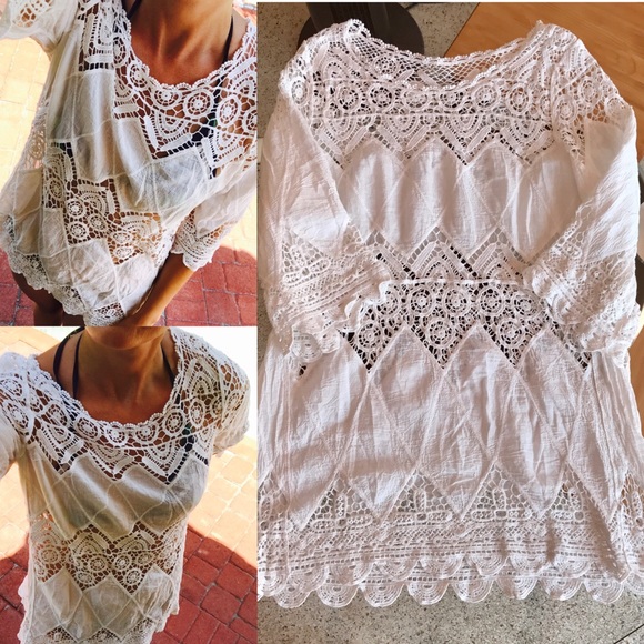 NWOT Cover-Up Tunic Dress Embroidery Cotton Boho - Picture 2 of 8