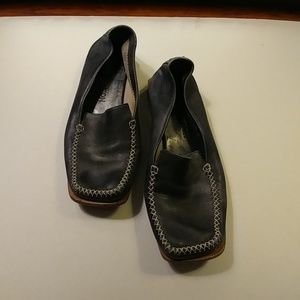 LV Navy loafer with white stitching