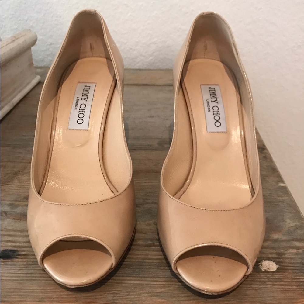 Jimmy Choo Natural Baxen Peeptoe Wedge Pump