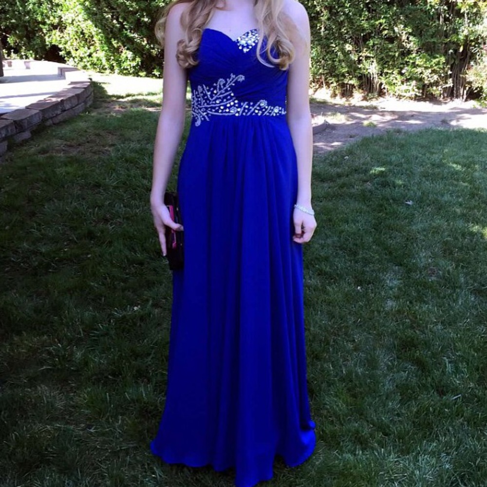 Blue Full Length Gown with Silver Beading - 4