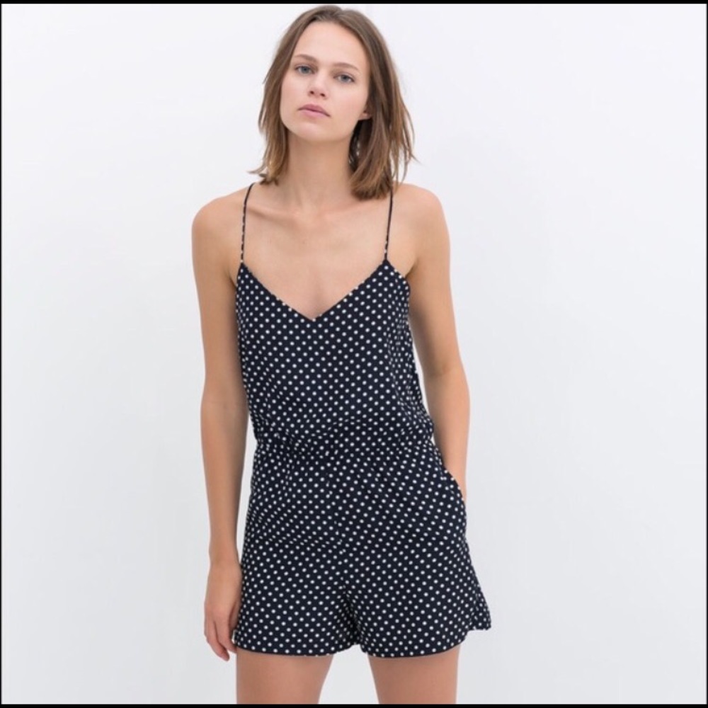 ZARA Navy & White Polka Dot Romper!