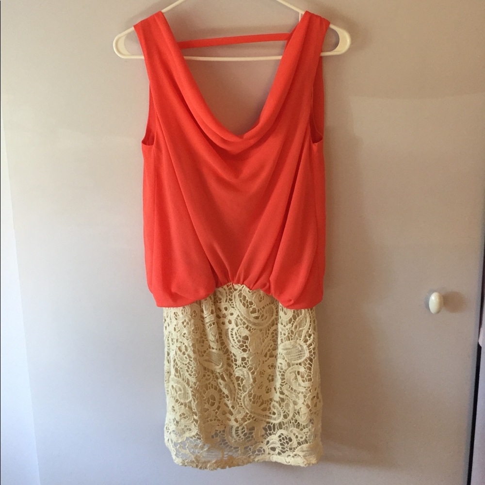 Coral Low-back Dress with Crochet Bottom