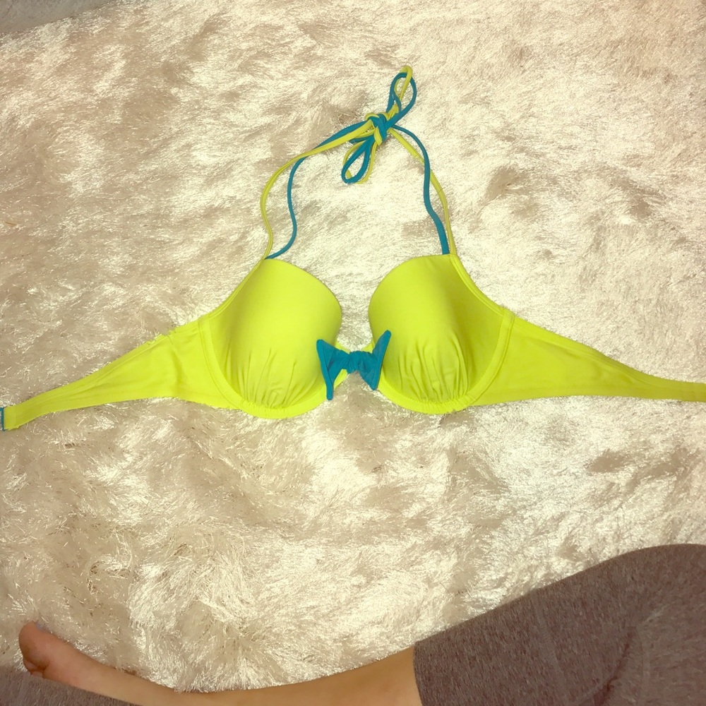 Aerie Underwire Neon Green & Blue Bikini Top 34D