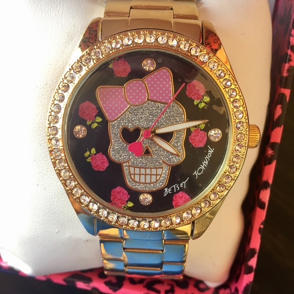 Betsey Johnson Gold Skull Black Bone Bow Watch 💀 - Picture 2 of 4