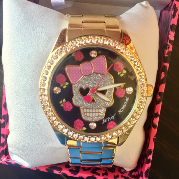 Betsey Johnson Gold Skull Black Bone Bow Watch 💀 - Picture 3 of 4