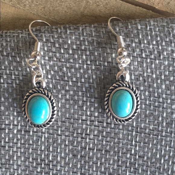 Handmade Silver and Turquoise Earrings - Picture 2 of 2