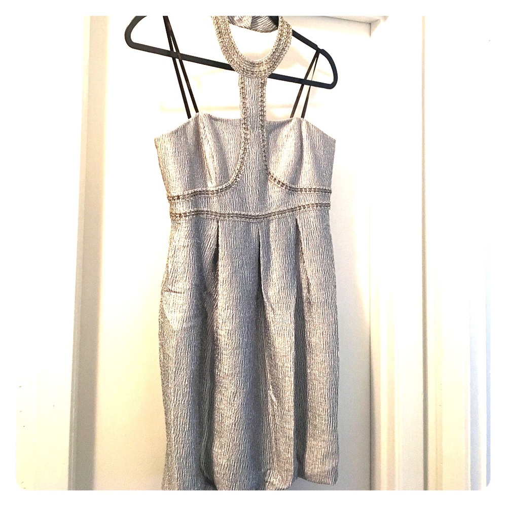 Metallic colored dress with rhinestone beading