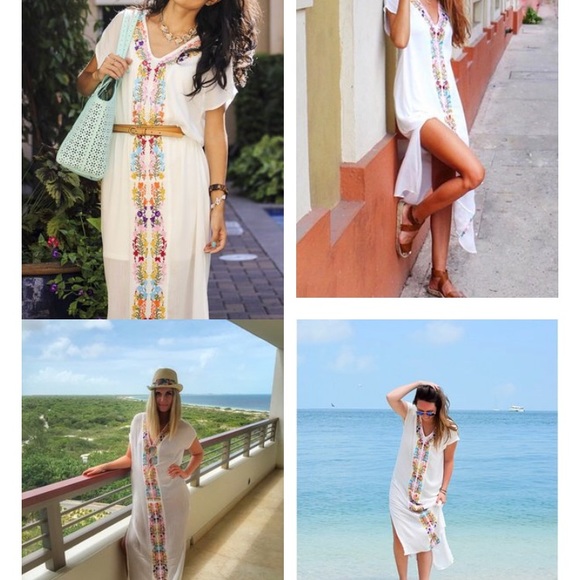 NEW BOHEMIAN BOHO EMBROIDERED V NECK BEACH DRESS - Picture 4 of 4