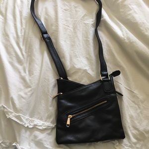 Black faux leather crossbody bag