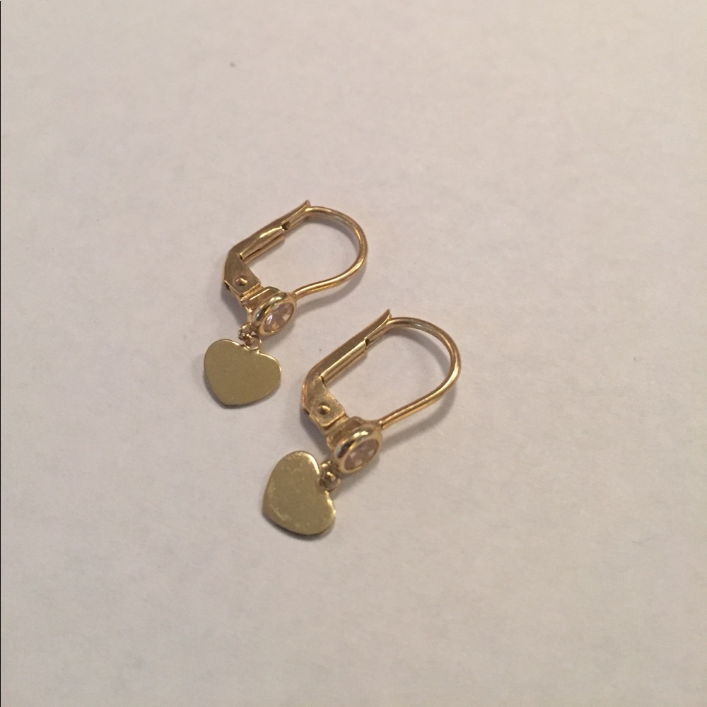 Gold heart earrings with light pink stones