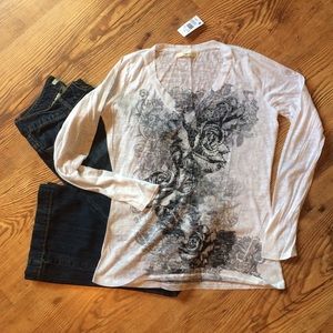 Vanity White Long Sleeved Burnout Tee, size XL