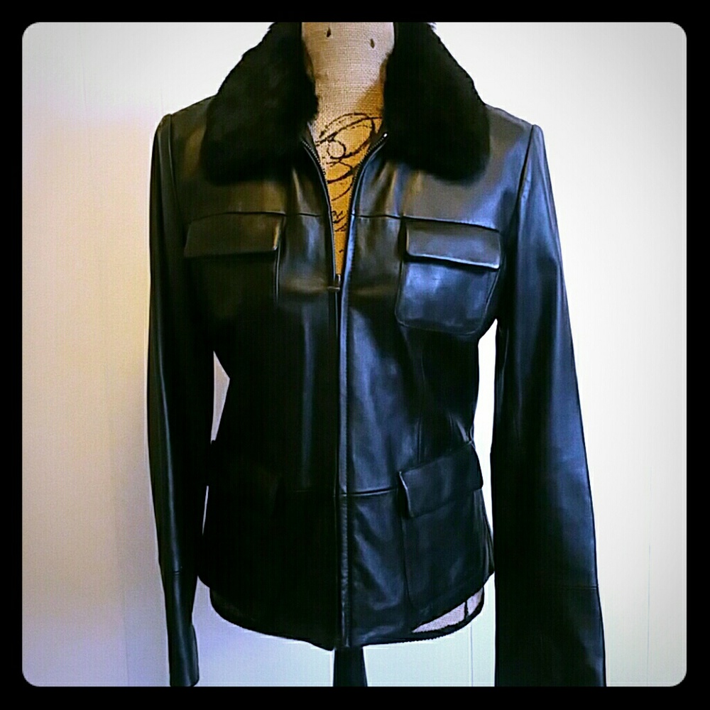 100% leather jacket w/Fox Fur collar