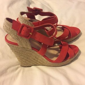 Jessica Simpson bright orange strappy sandal wedge