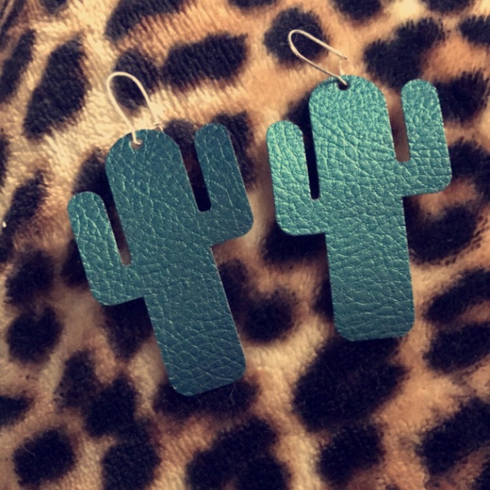 Faux leather cactus earrings